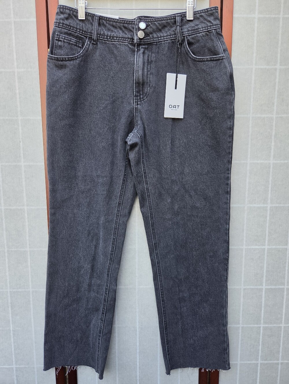 OAT New York High Rise Raw Hem Straight Leg Washed Black Jeans Edge Grunge 10/30